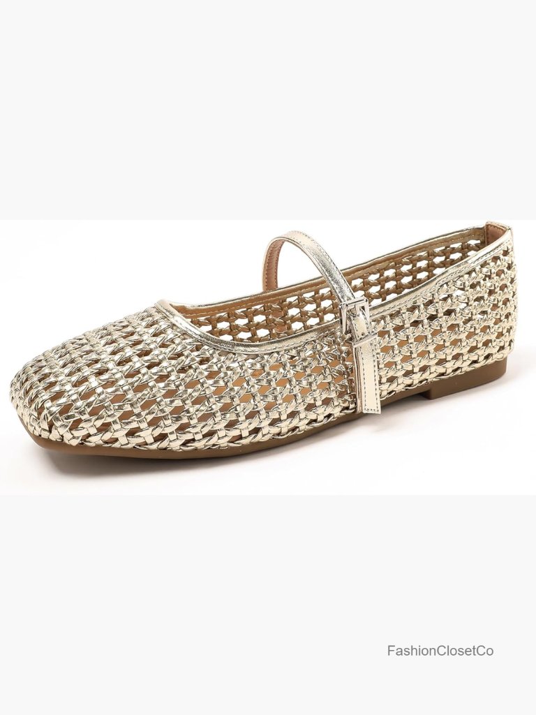 Mesh Mary Jane Ballet Flats Square Toe Slip On Breathable Comfortable Dressy